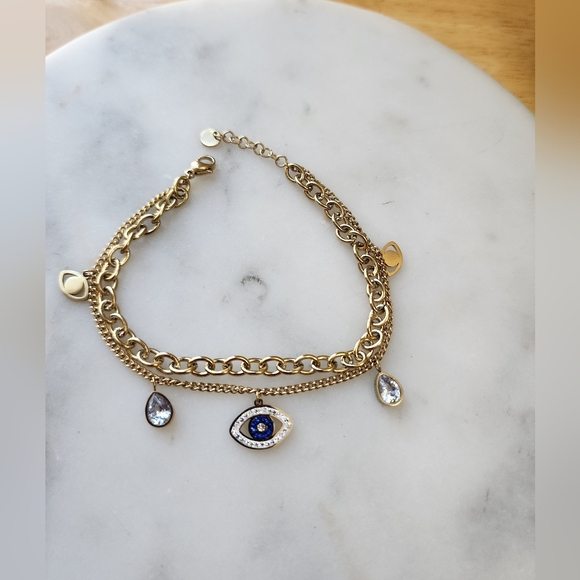 Stainless Steel Evil Eye Bracelet with Blue Accents - Picture 4 of 7